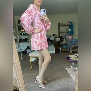 Pink Woven Long Sleeve Mini Dress